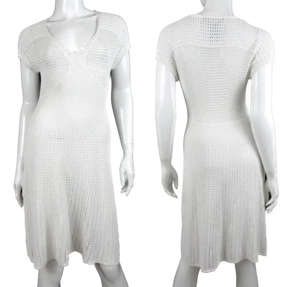 NWT Ralph Lauren Black Label Ivory Pointelle Knit Crochet Dress Size L